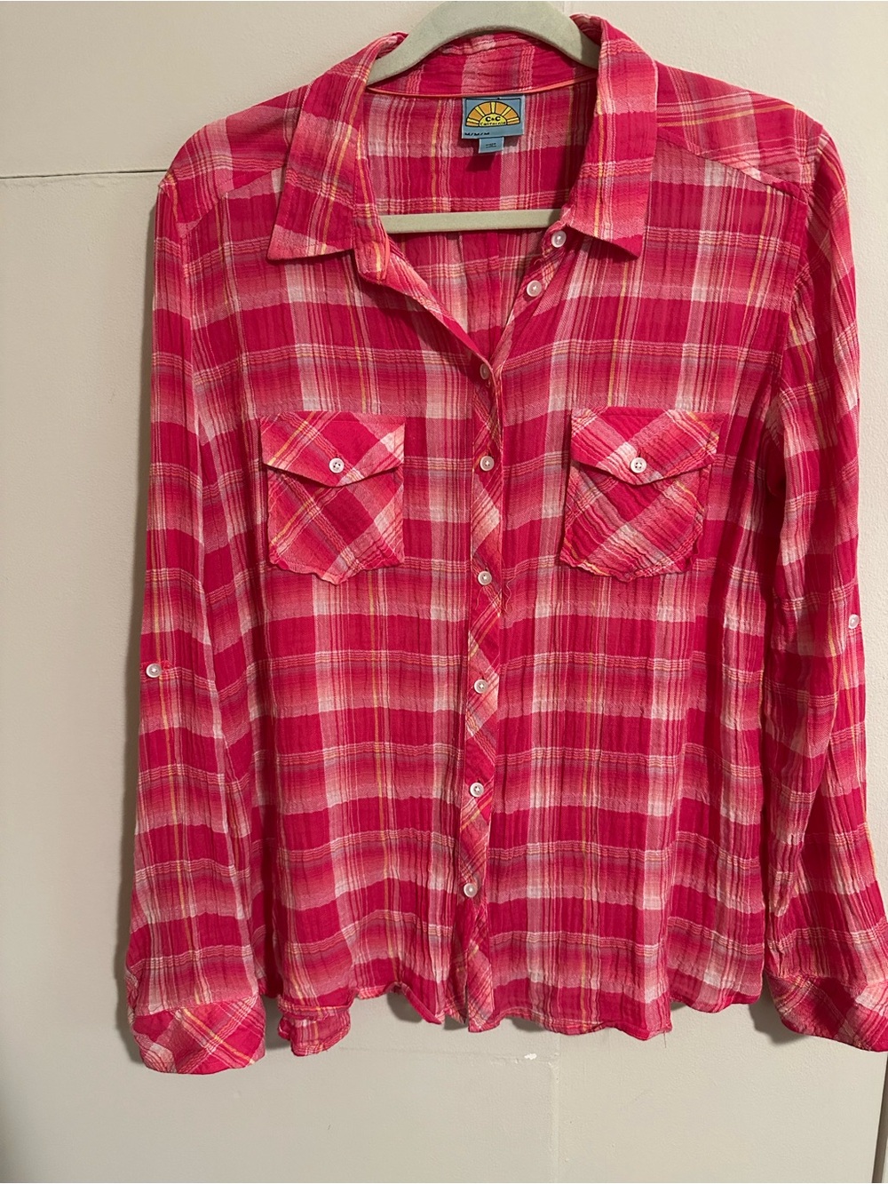 C&C CALIFORNIA Long Sleeve Plaid Shirt. Sz M